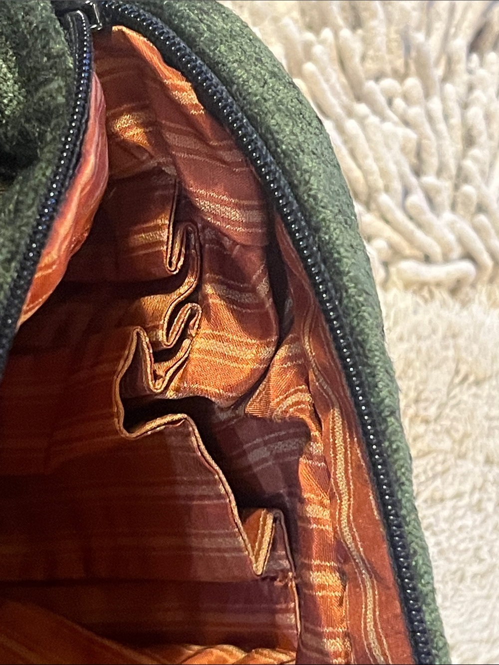 Embroidered Velvet Shoulder Bag — Black with Green and Rust Accents - Picture 9 of 10